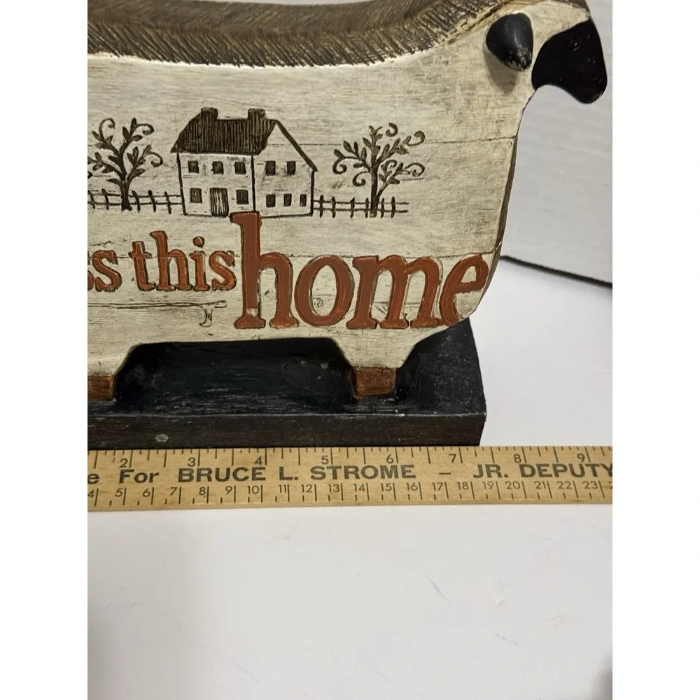 Bless This Home Sheep Figurine Rustic Farmhouse Decor Wooden Sheep Shelf Sitter